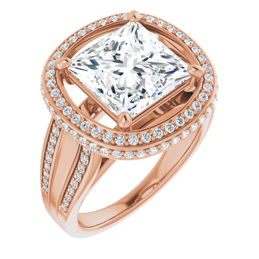 10K Rose Gold Customizable Halo-style Princess/Square Cut with Under-halo & Ultra-wide Band