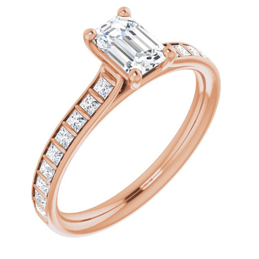 10K Rose Gold Customizable Emerald/Radiant Cut Style with Princess Channel Bar Setting