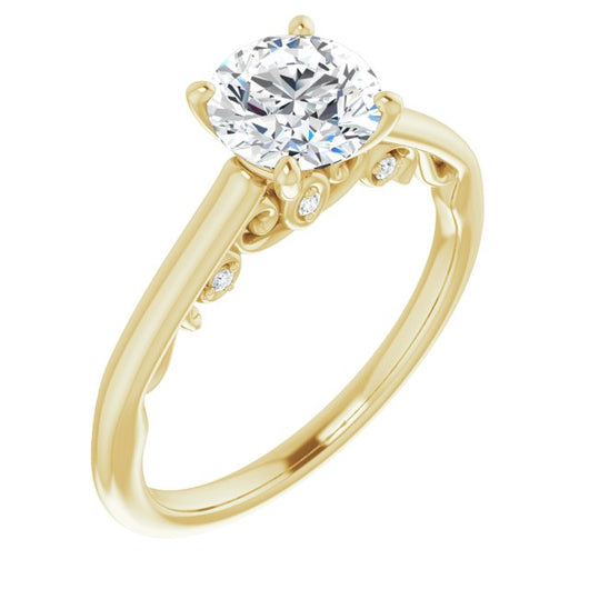 10K Yellow Gold Customizable Cathedral-set Round Cut Style featuring Peekaboo Trellis Hidden Stones