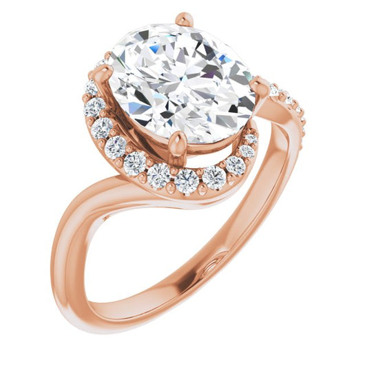 10K Rose Gold Customizable Oval Cut Design with Swooping Pavé Bypass Band