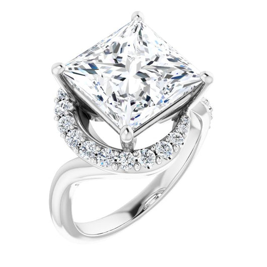 10K White Gold Customizable Princess/Square Cut Design with Swooping Pavé Bypass Band