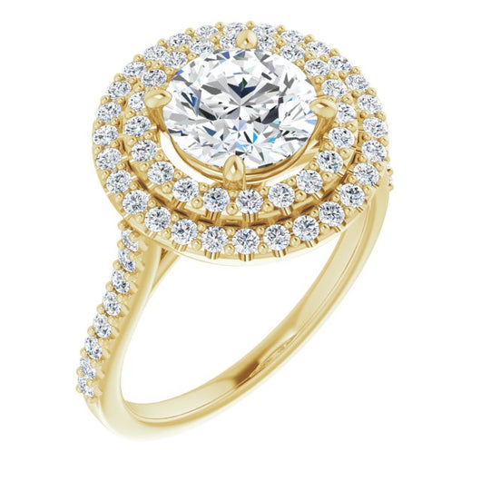 10K Yellow Gold Customizable Double-Halo Round Cut Design with Accented Split Band