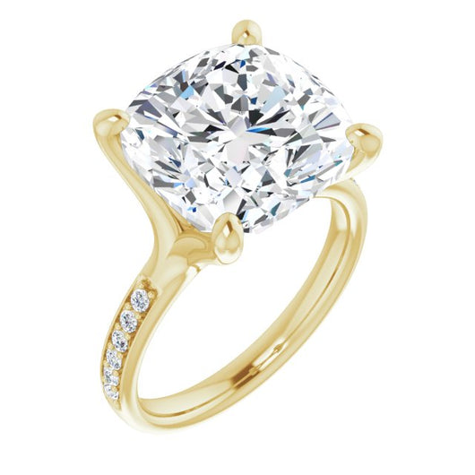 10K Yellow Gold Customizable Heavy Prong-Set Cushion Cut Style with Round Cut Band Accents