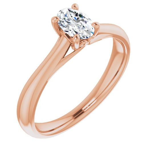 10K Rose Gold Customizable Oval Cut Solitaire with Decorative Prongs & Tapered Band