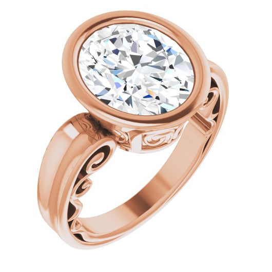 10K Rose Gold Customizable Bezel-set Oval Cut Solitaire with Wide 3-sided Band