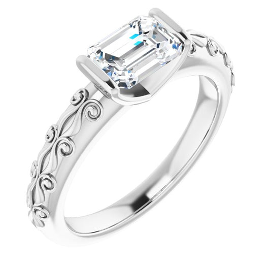 10K White Gold Customizable Bar-set Emerald/Radiant Cut Setting featuring Organic Band