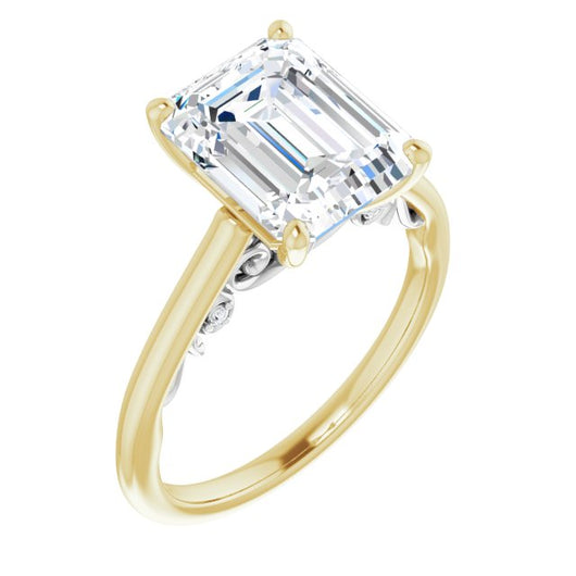 14K Yellow & White Gold Customizable Cathedral-set Emerald/Radiant Cut Style featuring Peekaboo Trellis Hidden Stones