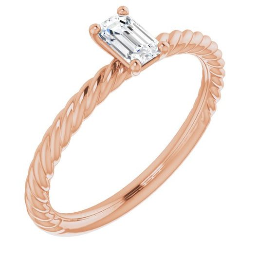 10K Rose Gold Customizable [[Cut] Cut Solitaire featuring Braided Rope Band