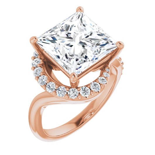 10K Rose Gold Customizable Princess/Square Cut Design with Swooping Pavé Bypass Band