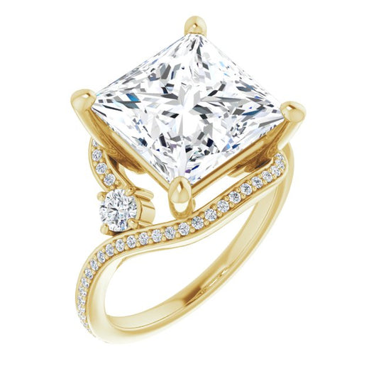 10K Yellow Gold Customizable Princess/Square Cut Bypass Design with Semi-Halo and Accented Band