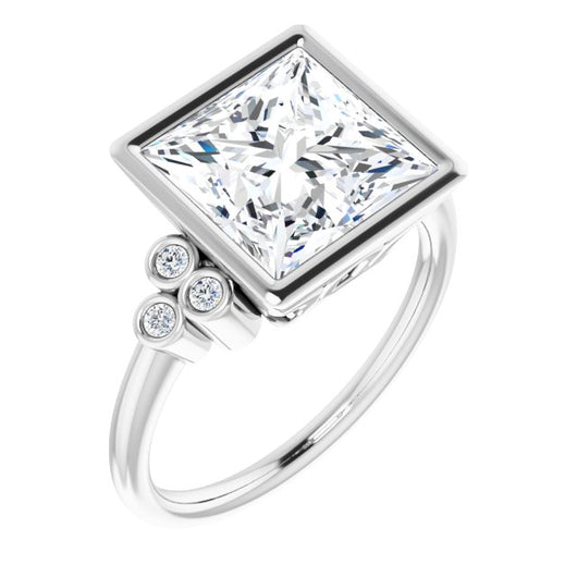 10K White Gold Customizable 7-stone Princess/Square Cut Style with Triple Round-Bezel Accent Cluster Each Side