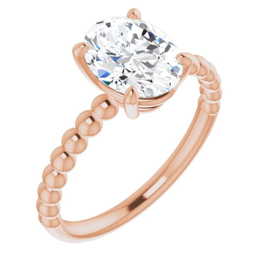 10K Rose Gold Customizable [[Cut] Cut Solitaire with Thin Beaded-Bubble Band