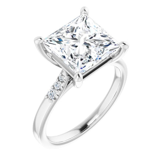 10K White Gold Customizable 7-stone Princess/Square Cut Cathedral Style with Triple Graduated Round Cut Side Stones