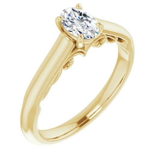 10K Yellow Gold Customizable Oval Cut Cathedral Solitaire with Two-Tone Option Decorative Trellis 'Down Under'