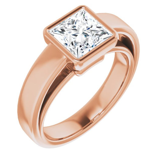 10K Rose Gold Customizable Cathedral-Bezel Princess/Square Cut Solitaire with Wide Band