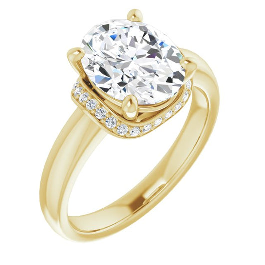 10K Yellow Gold Customizable Oval Cut Style featuring Saddle-shaped Under Halo