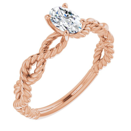 10K Rose Gold Customizable Oval Cut Solitaire with Infinity-inspired Twisting-Rope Split Band