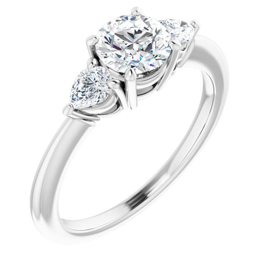 10K White Gold Customizable 3-stone Round Style with Pear Accents