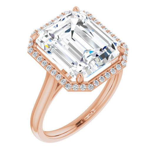 10K Rose Gold Customizable Halo-Styled Cathedral Emerald/Radiant Cut Design