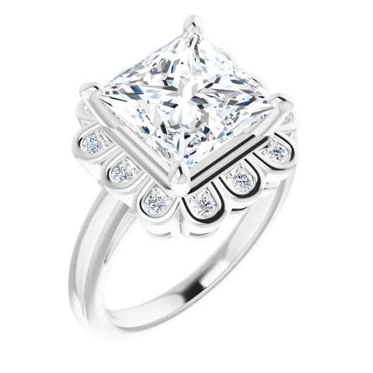 10K White Gold Customizable 9-stone Princess/Square Cut Design with Round Bezel Side Stones