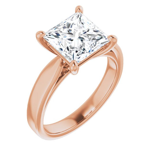 10K Rose Gold Customizable Princess/Square Cut Cathedral Solitaire with Wide Tapered Band