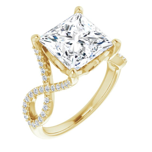 10K Yellow Gold Customizable Princess/Square Cut Design with Twisting Infinity-inspired, Pavé Split Band