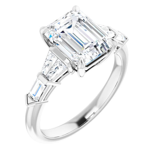 10K White Gold Customizable 7-stone Design with Emerald/Radiant Cut Center and Baguette Accents