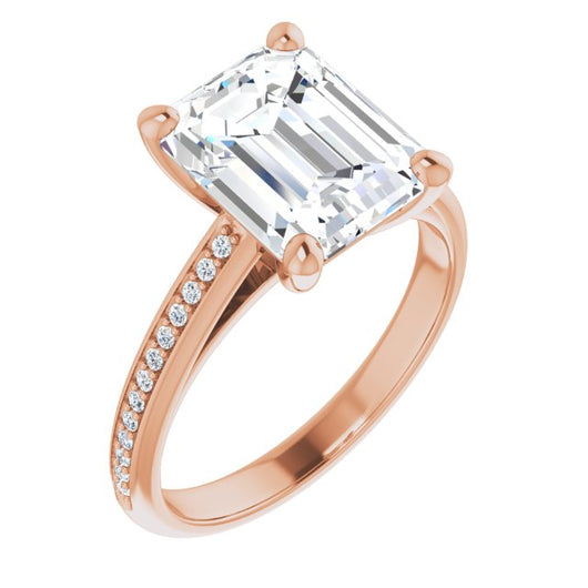 10K Rose Gold Customizable Cathedral-set Emerald/Radiant Cut Style with Shared Prong Band