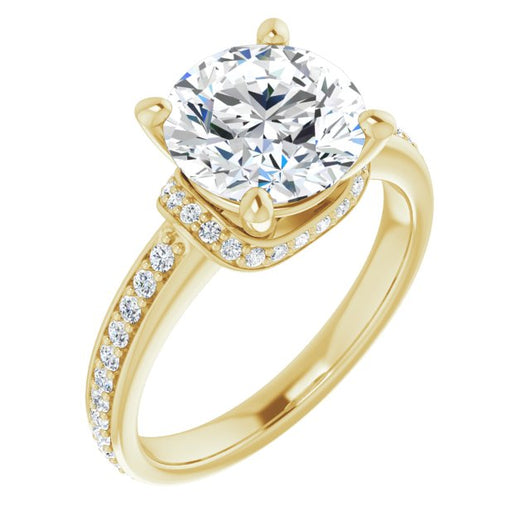 10K Yellow Gold Customizable Round Cut Setting with Organic Under-halo & Shared Prong Band