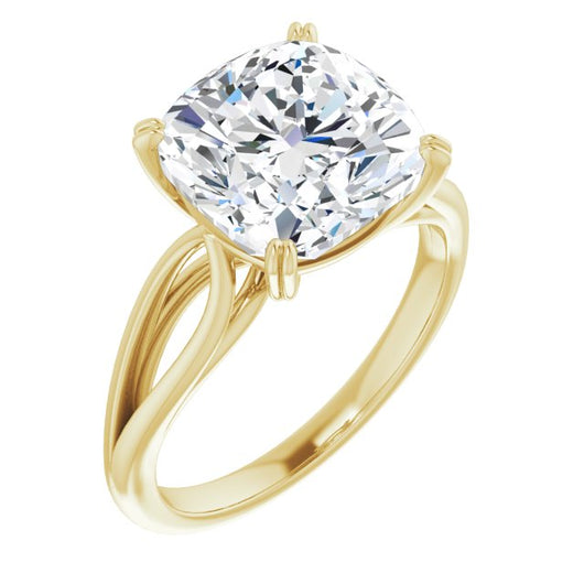 10K Yellow Gold Customizable Cushion Cut Solitaire with Wide-Split Band