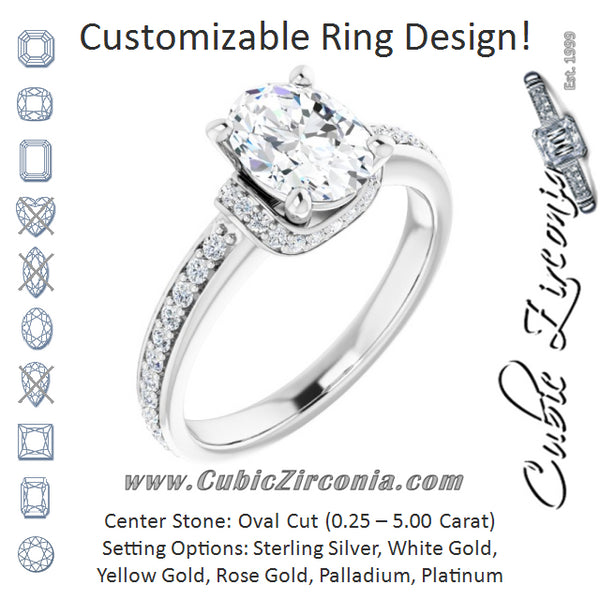 Cubic Zirconia Engagement Ring- The Ella (Customizable Oval Cut Setting with Organic Under-halo & Shared Prong Band)