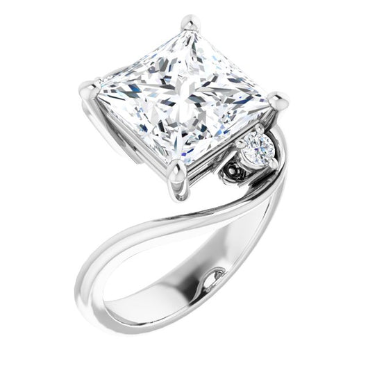 10K White Gold Customizable 3-stone Princess/Square Cut Setting featuring Artisan Bypass