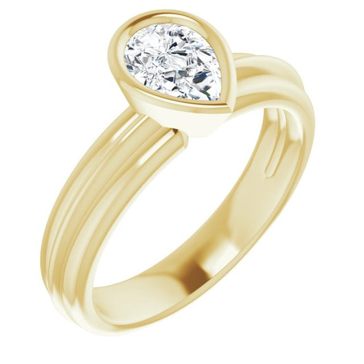 10K Yellow Gold Customizable Bezel-set Pear Cut Solitaire with Grooved Band