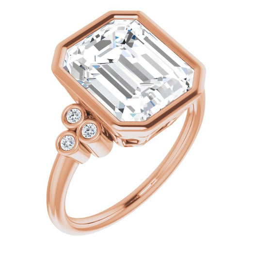 10K Rose Gold Customizable 7-stone Emerald/Radiant Cut Style with Triple Round-Bezel Accent Cluster Each Side