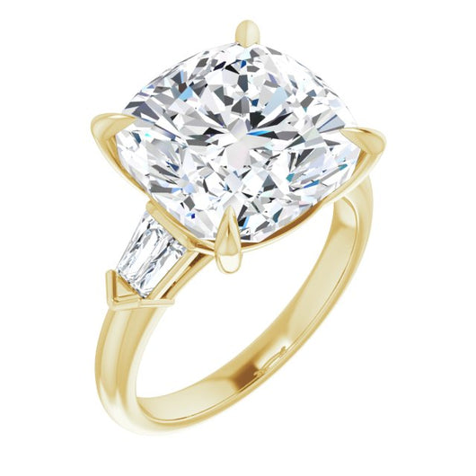 10K Yellow Gold Customizable 5-stone Design with Cushion Cut Center and Quad Baguettes