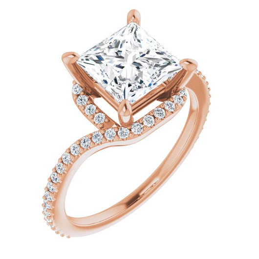 10K Rose Gold Customizable Artisan Princess/Square Cut Design with Thin, Accented Bypass Band