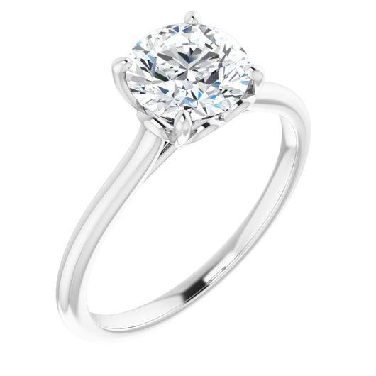 10K White Gold Customizable Cathedral-style Round Cut Solitaire with Decorative Heart Prong Basket