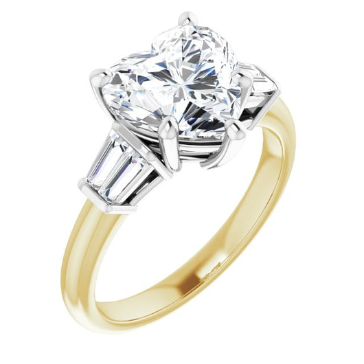 14K Yellow & White Gold Customizable 5-stone Heart Cut Style with Quad Tapered Baguettes