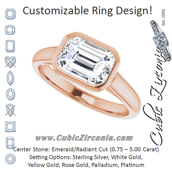 Cubic Zirconia Engagement Ring- The Ann Michelle (Customizable Cathedral-Bezel Emerald Cut 7-stone "Semi-Solitaire" Design)