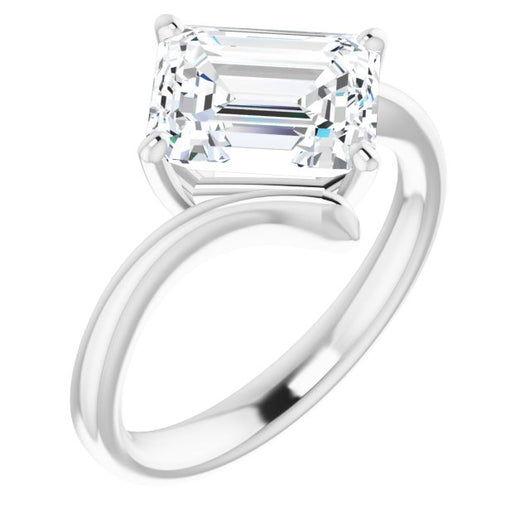 10K White Gold Customizable Emerald/Radiant Cut Solitaire with Thin, Bypass-style Band