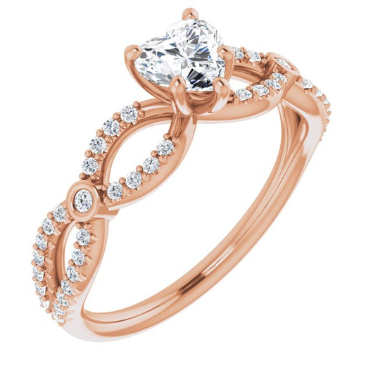 10K Rose Gold Customizable Heart Cut Design with Infinity-inspired Split Pavé Band and Bezel Peekaboo Accents