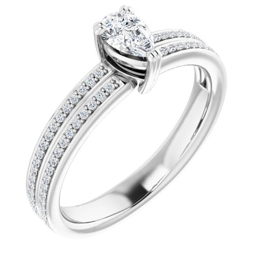 10K White Gold Customizable Pear Cut Center with 100-stone* "Waterfall" Pavé Split Band