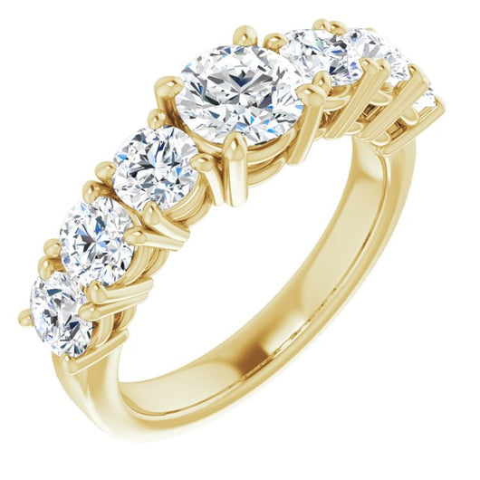 10K Yellow Gold Customizable 7-stone Round Cut Design with Large Round-Prong Side Stones