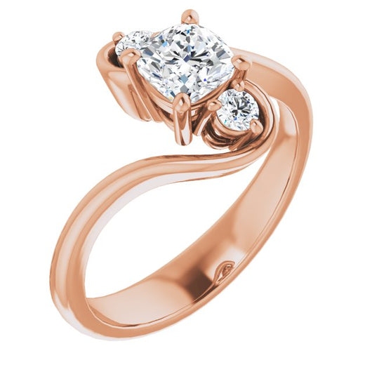 10K Rose Gold Customizable 3-stone Cushion Cut Setting featuring Artisan Bypass