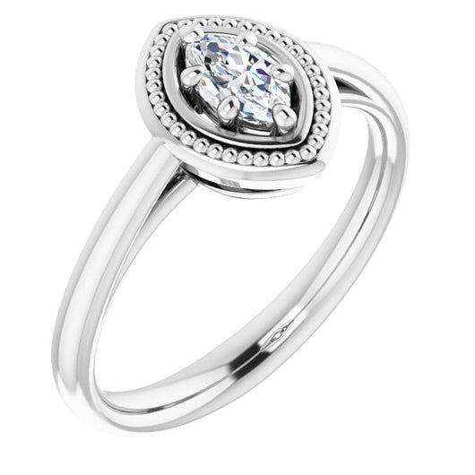 10K White Gold Customizable Marquise Cut Solitaire with Metallic Drops Halo Lookalike