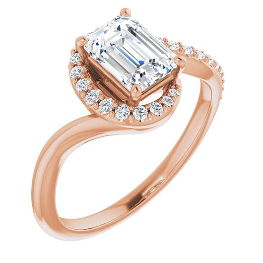 10K Rose Gold Customizable Emerald/Radiant Cut Design with Swooping Pavé Bypass Band