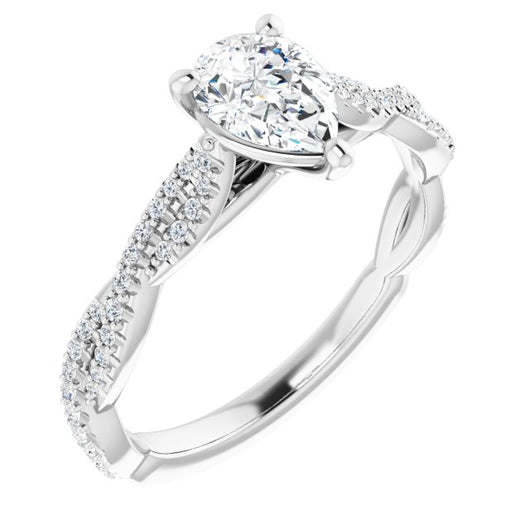 10K White Gold Customizable Pear Cut Style with Thin and Twisted Micropavé Band