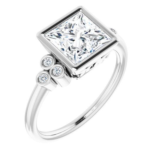 10K White Gold Customizable 7-stone Princess/Square Cut Style with Triple Round-Bezel Accent Cluster Each Side