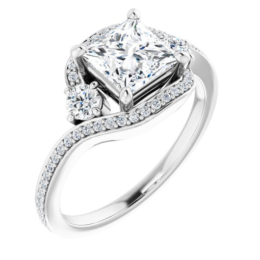 10K White Gold Customizable Princess/Square Cut Bypass Design with Semi-Halo and Accented Band