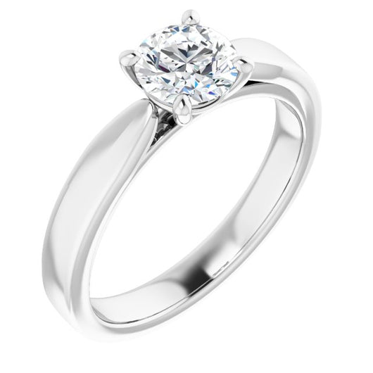 10K White Gold Customizable Round Cut Cathedral Solitaire with Wide Tapered Band